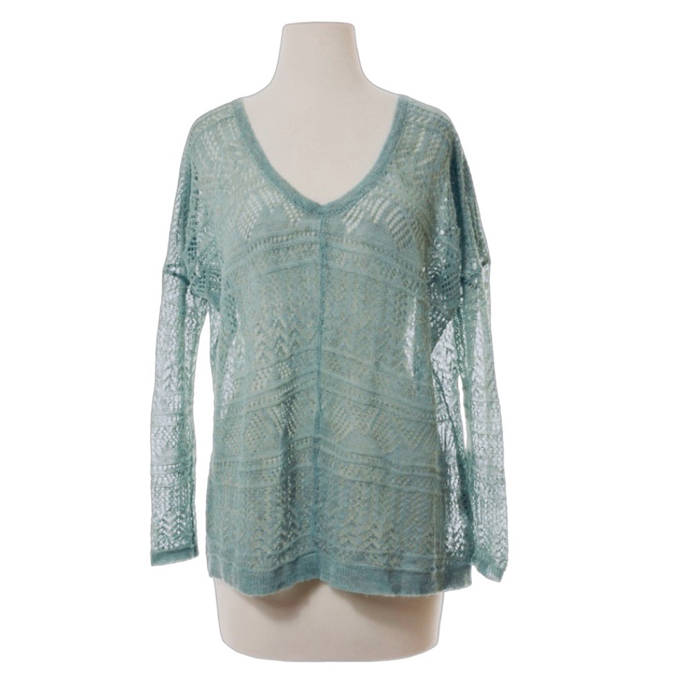 Free People Women’s Linen Blend Knit Sweater S P Small Relaxed 3/4 Sleeve Top